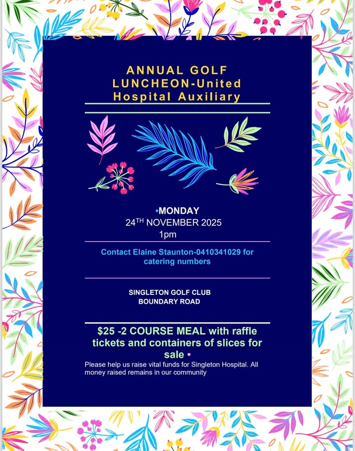 Featured image for “Annual Golf Lunch: Supporting United Hospital Auxillary at Singleton Golf Club”