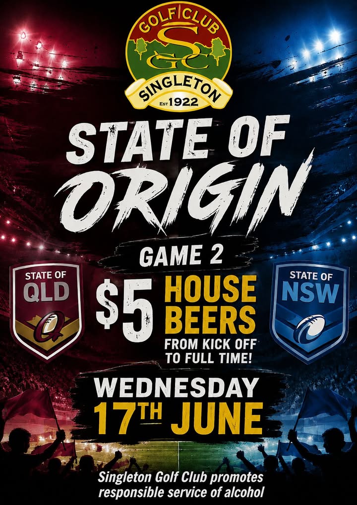 Featured image for “State of Origin Game 2 at Singleton Golf Club”