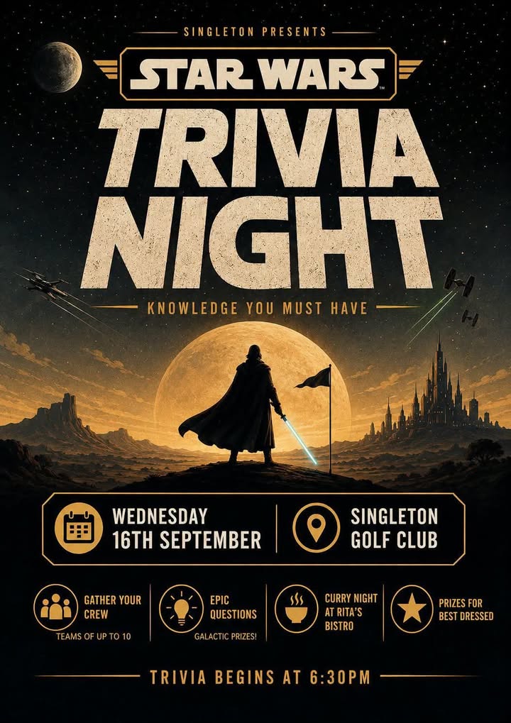 Featured image for “Last Call for Star Wars Trivia Night at Singleton Golf Club”